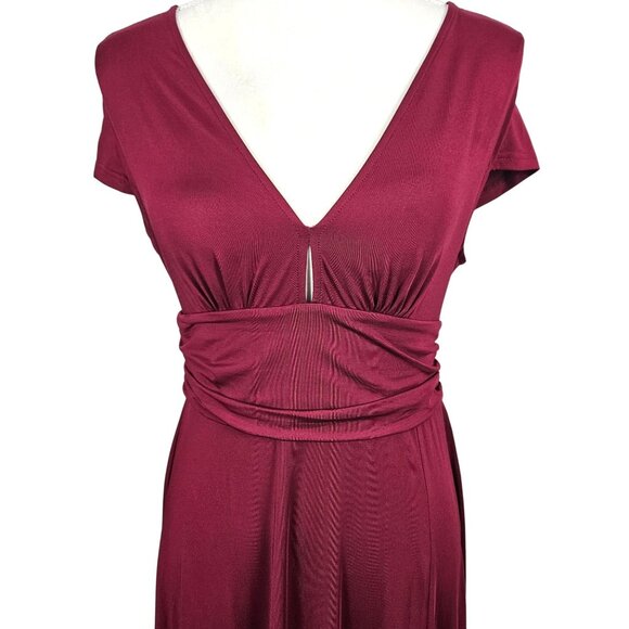 Anrabess Womens Elegant Maxi Dress Deep V-Neck Side Slit Burgundy Size S Party - Picture 4 of 10